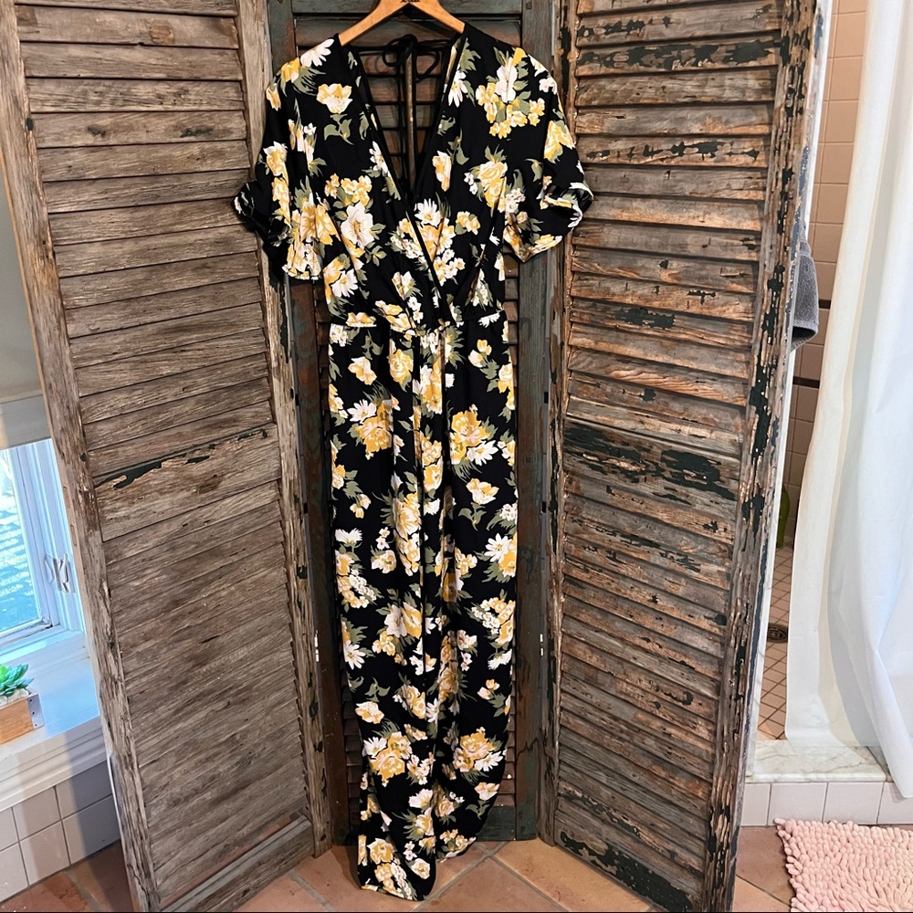 Floral pant romper with tie back